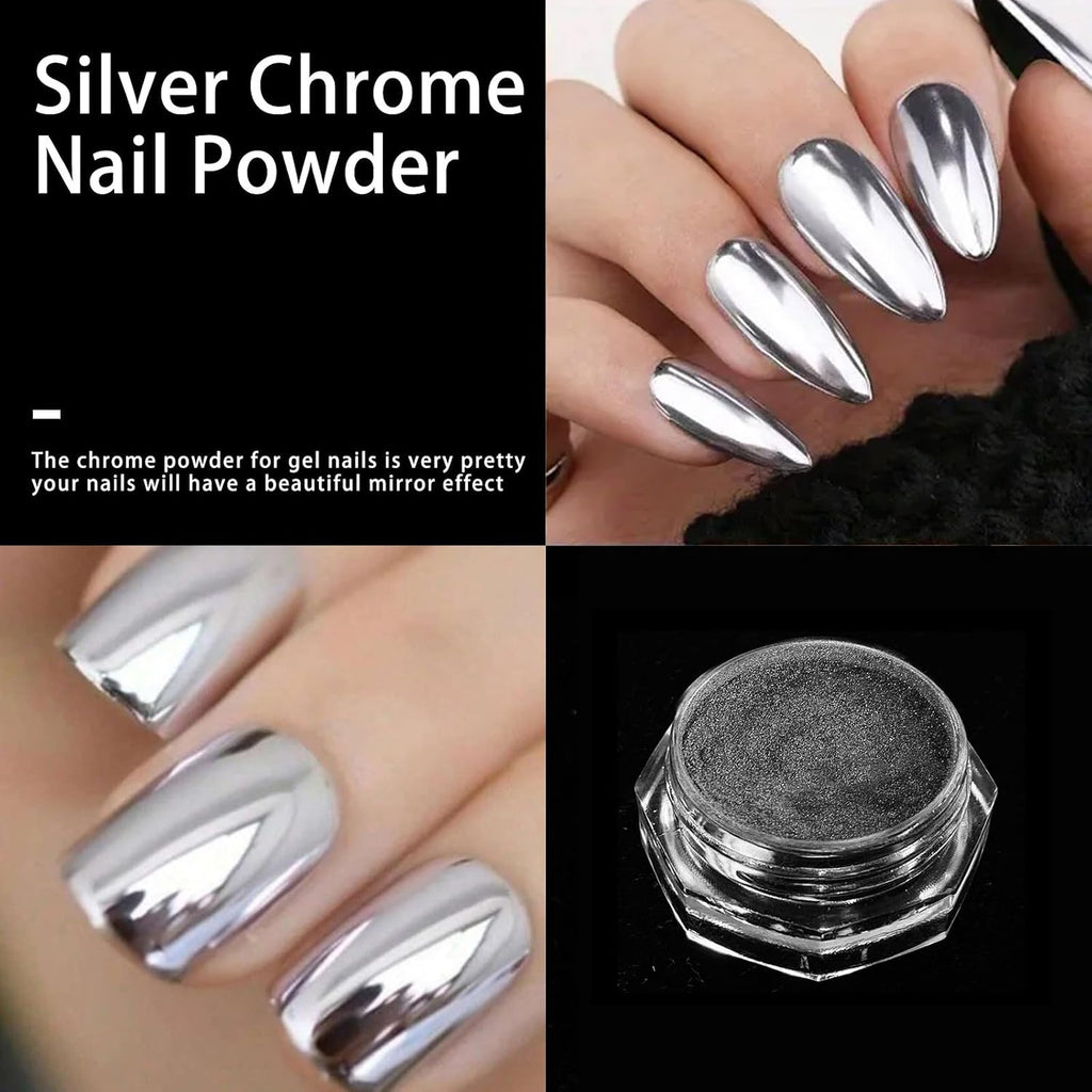 Silver Chrome Nail Powder for Dazzling Nail Art & Holiday Designs