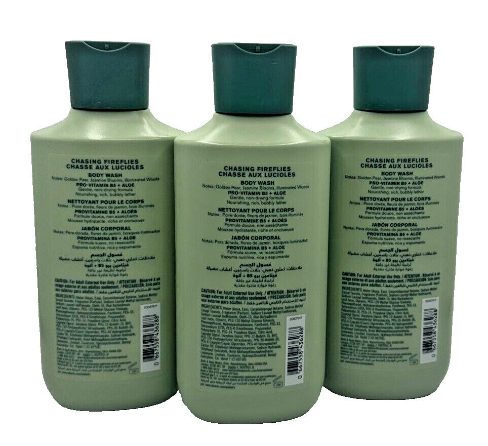 Set of 3 Bath & Body Works Chasing Fireflies Body Wash 10 oz - Fragrance Notes: Pear, Jasmine, Woods