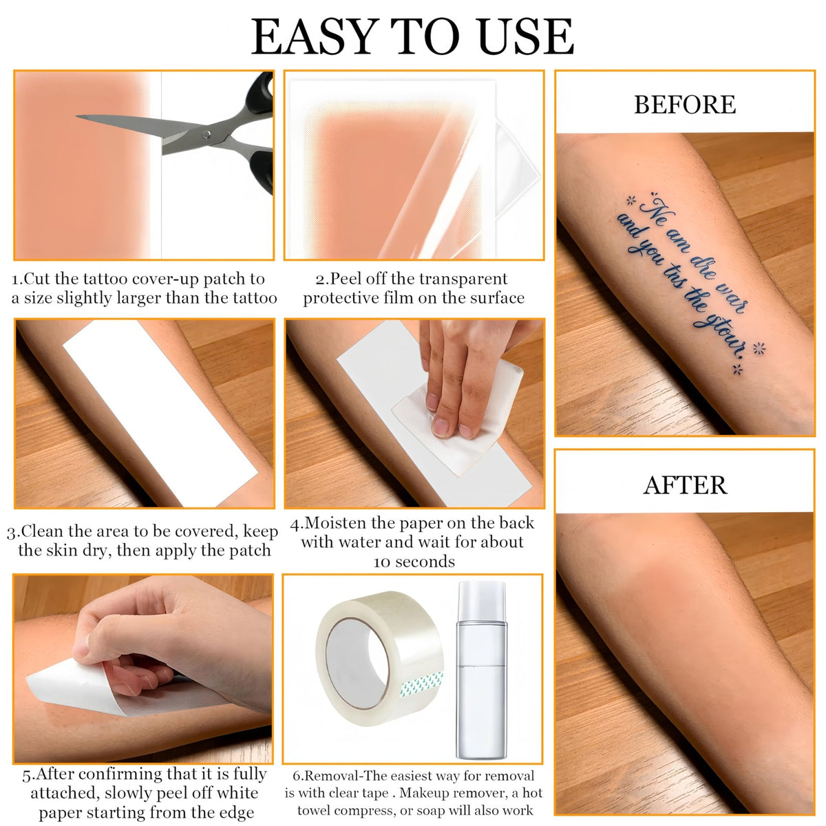 Tattoo Cover Up Patch 12pcs Waterproof Skin Concealer Stickers, Breathable Ultra-Thin Tape