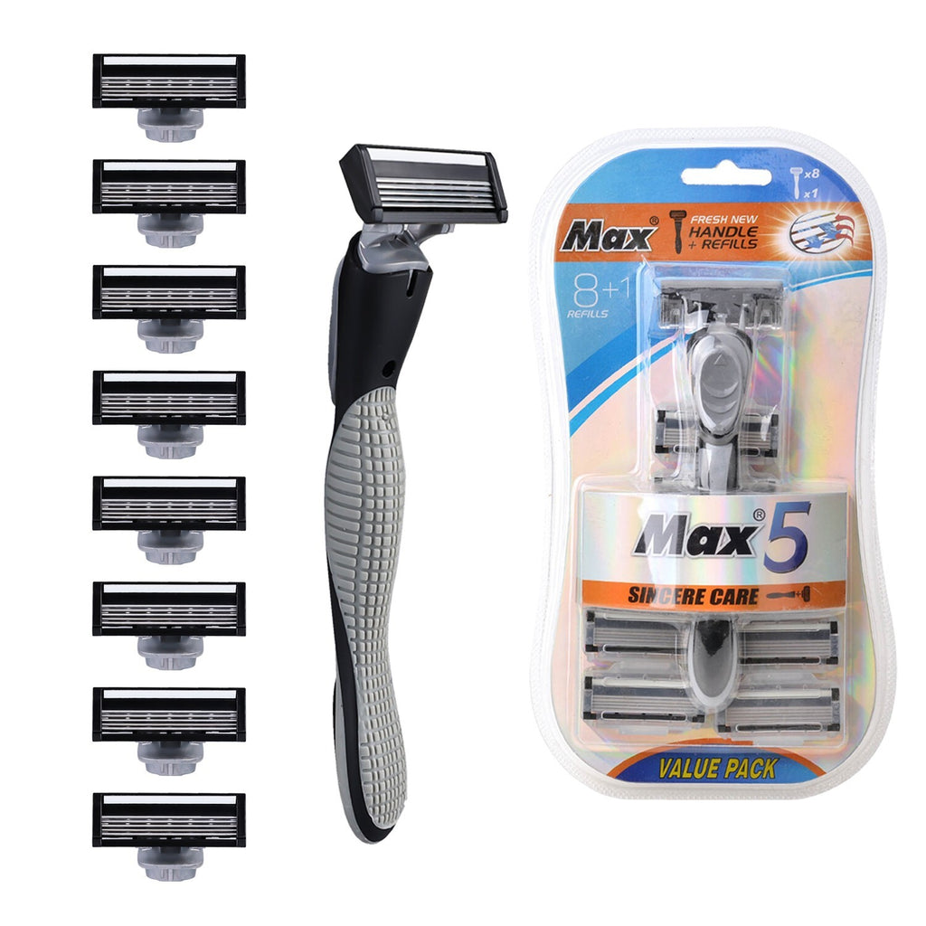 Multi-Layer Safety Razor Set with 8 Blades - Non-Slip Handle for Men