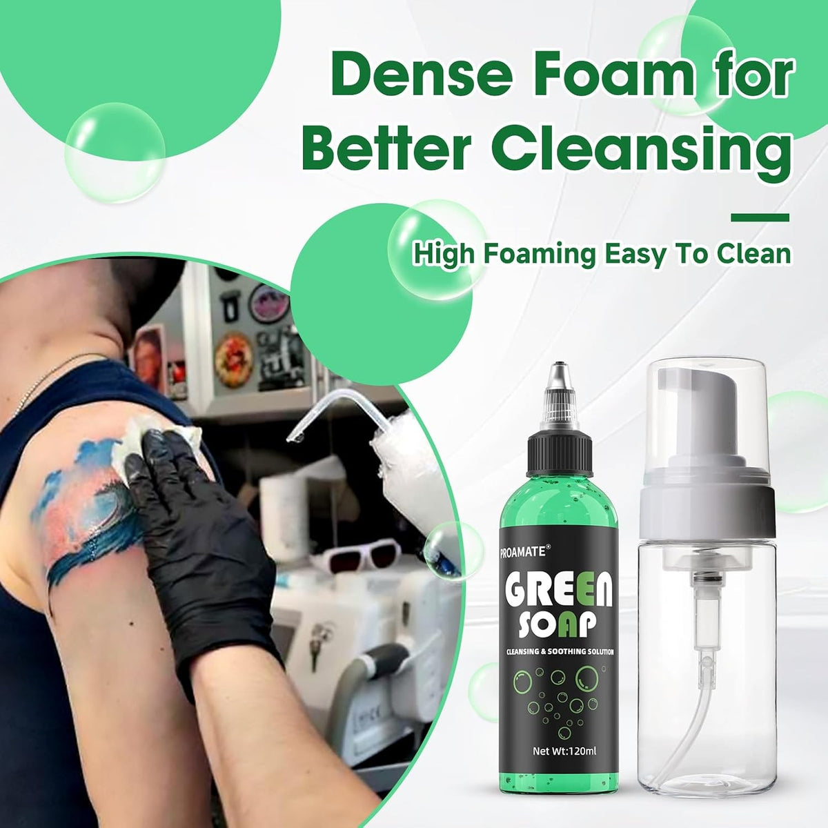 Green Tattoo Soap 4 oz with Foaming Bottle – Ultra Concentrated Tattoo Aftercare