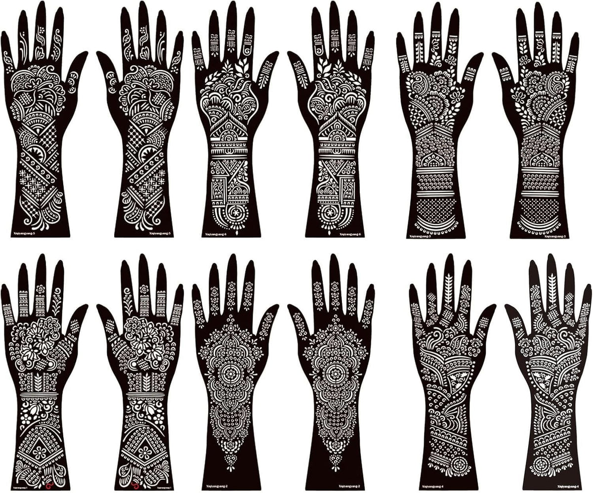 Henna Tattoo Kit – 12 Sheets Large Stencil Set for Hand & Arm