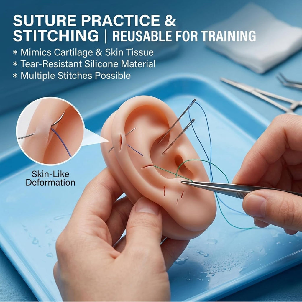 Silicone Ear Model - Realistic Practice Ear for Piercing Training, Reusable