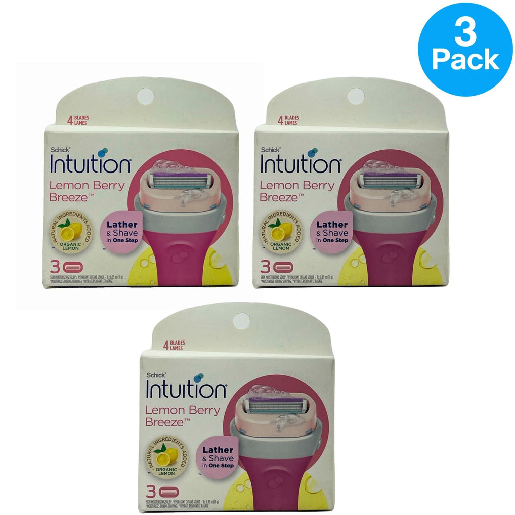 Shick Intuition Lemon Berry Breeze Razor Refills - 3 Pack Organic Moisturizing Cartridges
