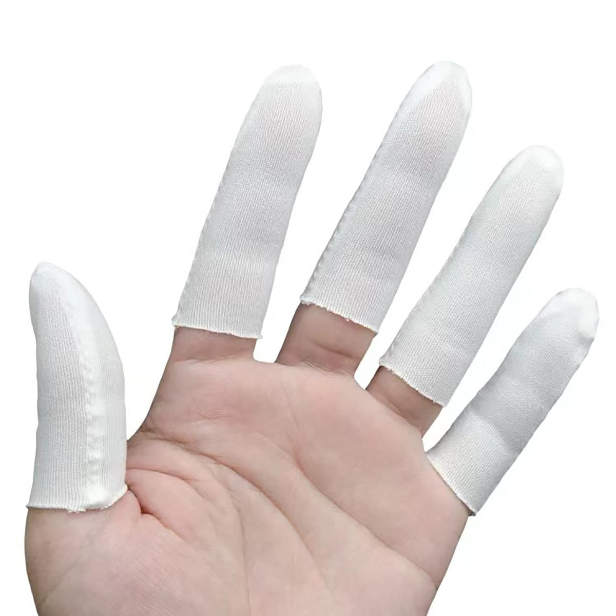 Cotton Finger Cots 200 Pack, Reusable Skin-Friendly Finger Sleeves with Elastic Rings
