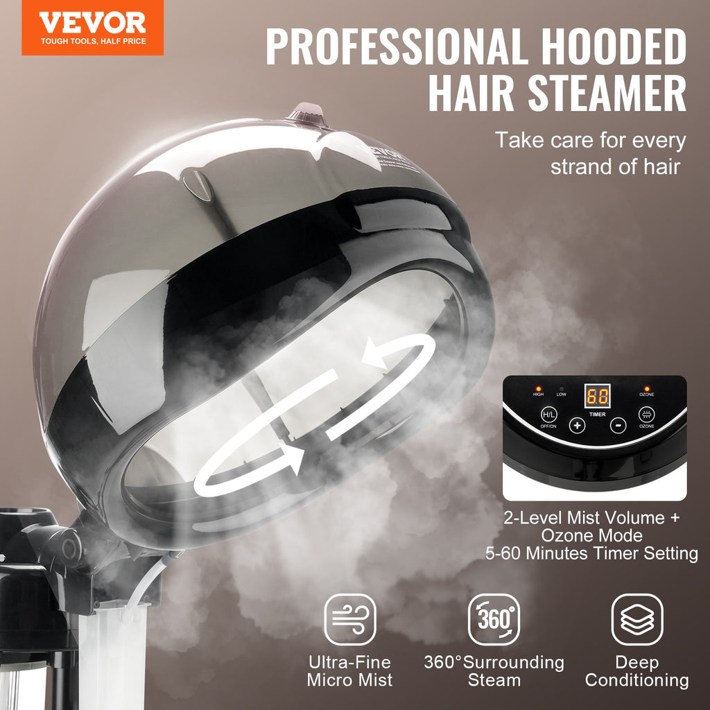 Professional Hair Steamer with Ionic & Steam Modes, 11.81-Inch Hood, 700ml Capacity