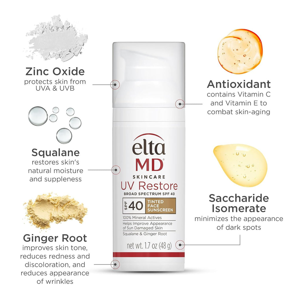 Elta MD UV Restore Tinted Sunscreen SPF40 - Broad Spectrum Face Moisturizer, 48g