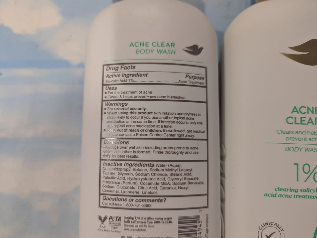 Dove Acne Clear Body Wash with Salicylic Acid - 3 Pack, 18.5 oz