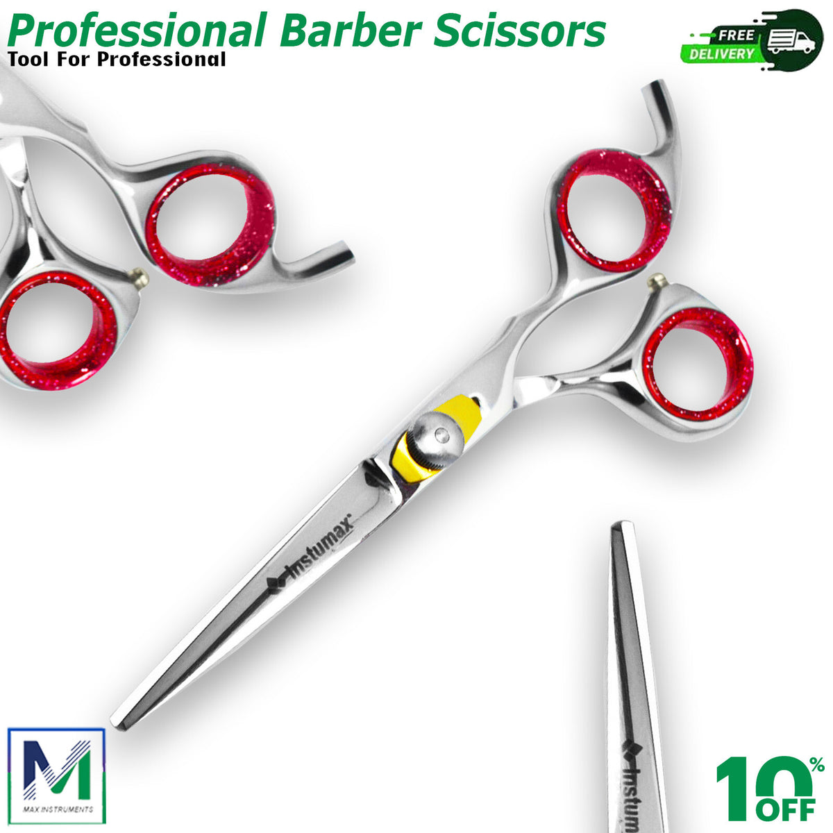 Professional 7-Inch Haircut Scissors - Chrome Steel with Ruby Handles