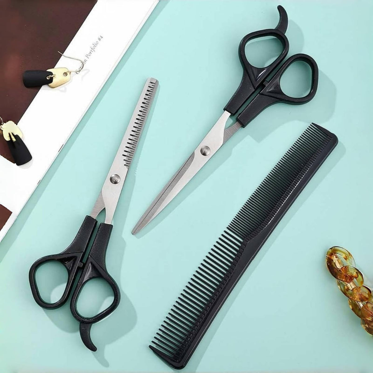 Professional Stainless Steel Hair Cutting Shears Set with Thinning Scissors & Comb