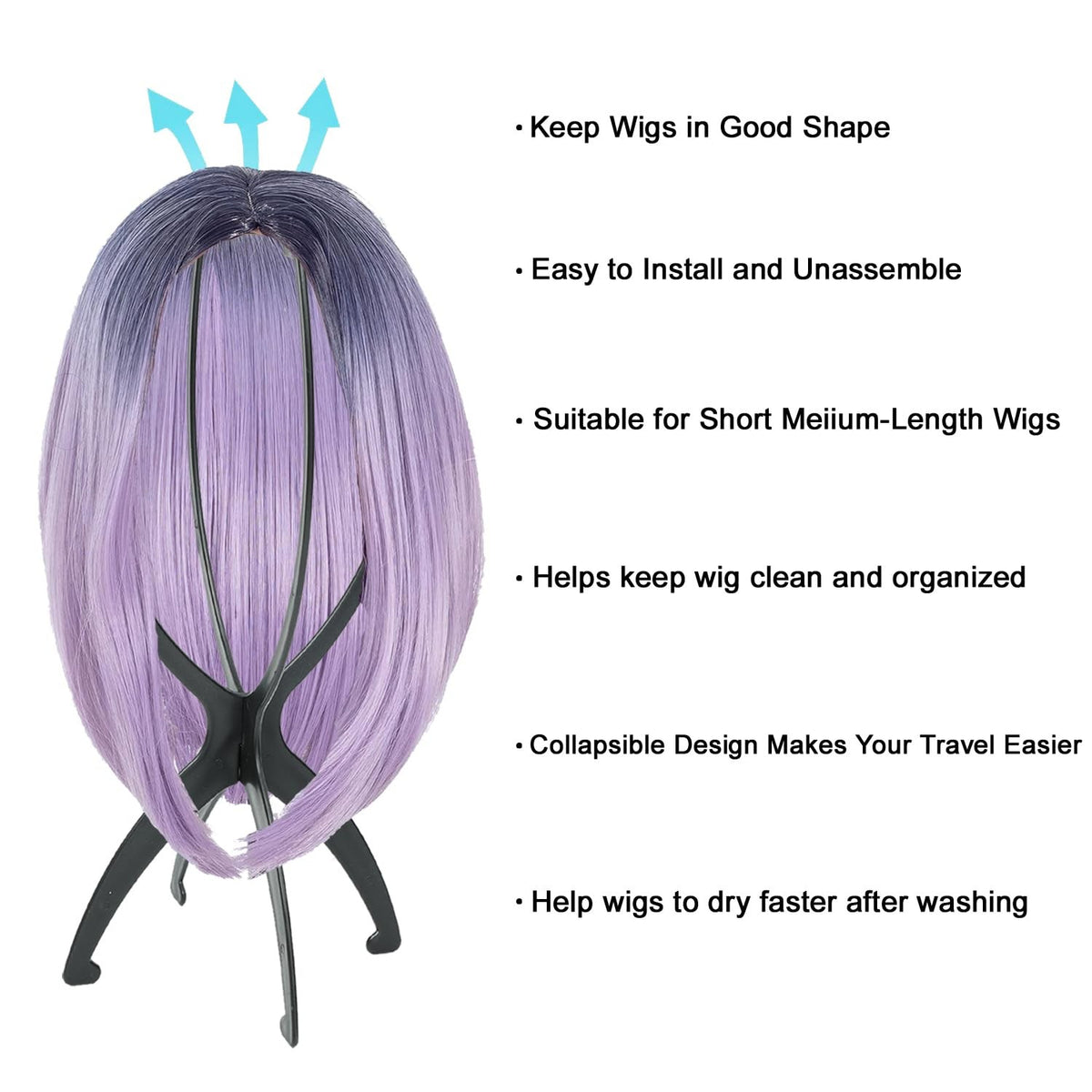 Portable Wig Head Stand Set for Short & Medium Wigs - 3 Pack