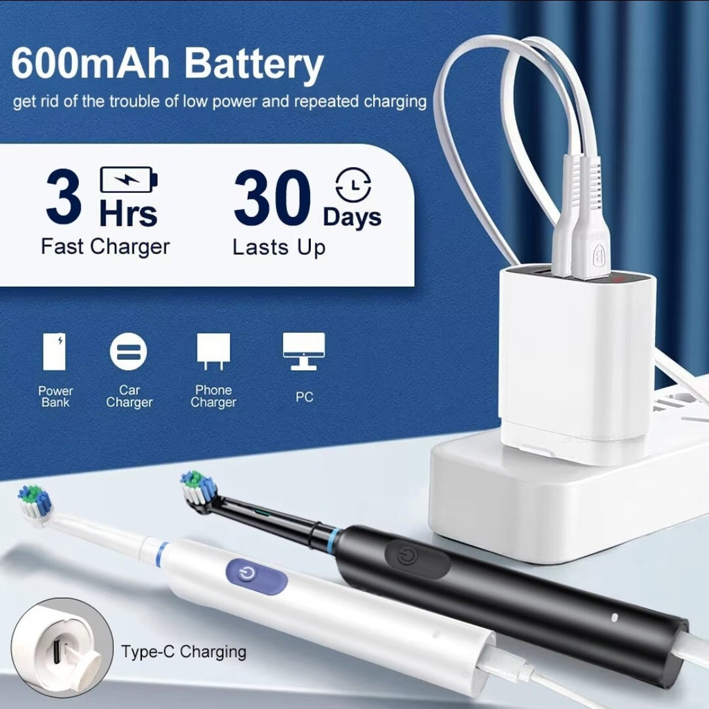 Rechargeable Electric Toothbrush with 4 Brush Heads & 5 Modes - Travel Friendly