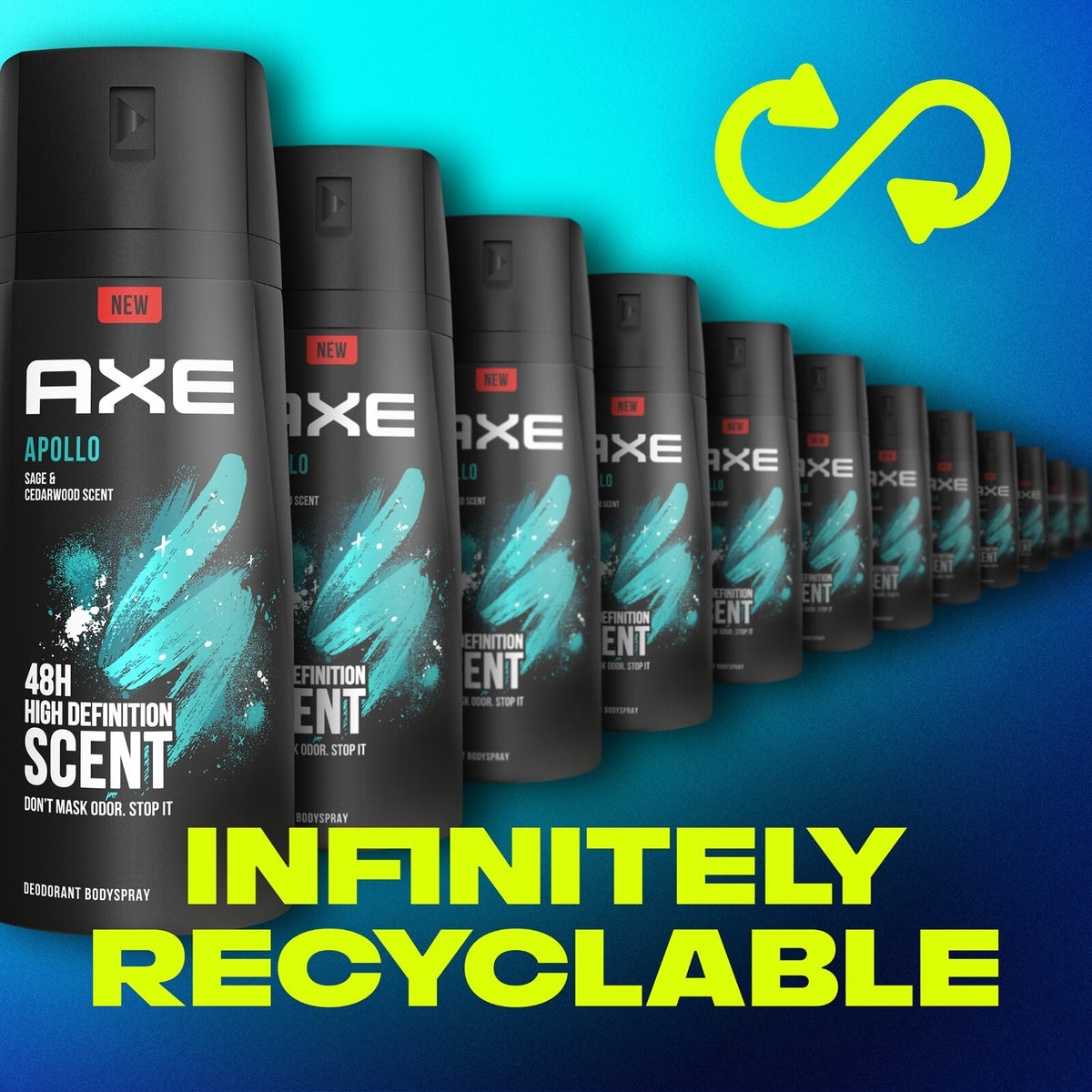 Men's Deodorant Body Spray - Apollo Scent, 150ml, 6 Pack