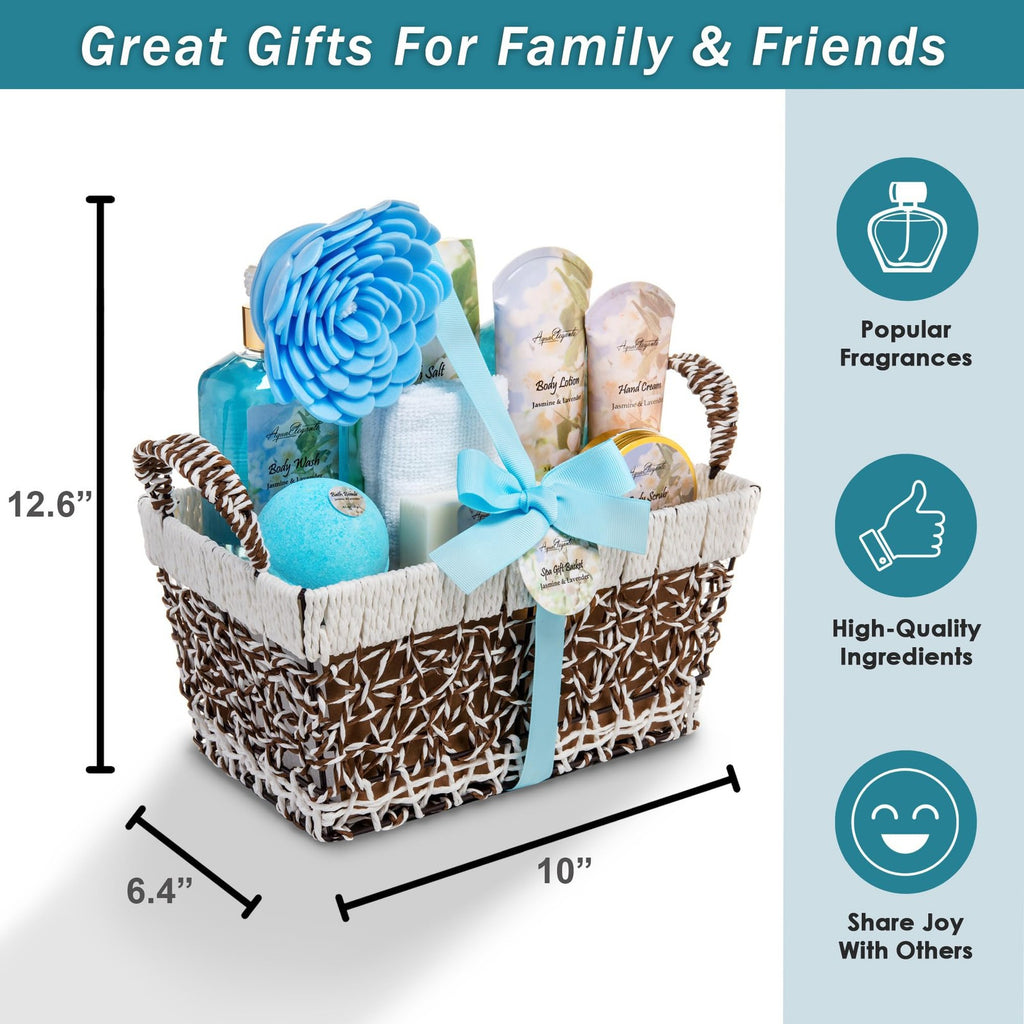 Luxury Spa Gift Basket for Women - Aromatherapy Bath Set with Jasmine & Lavender