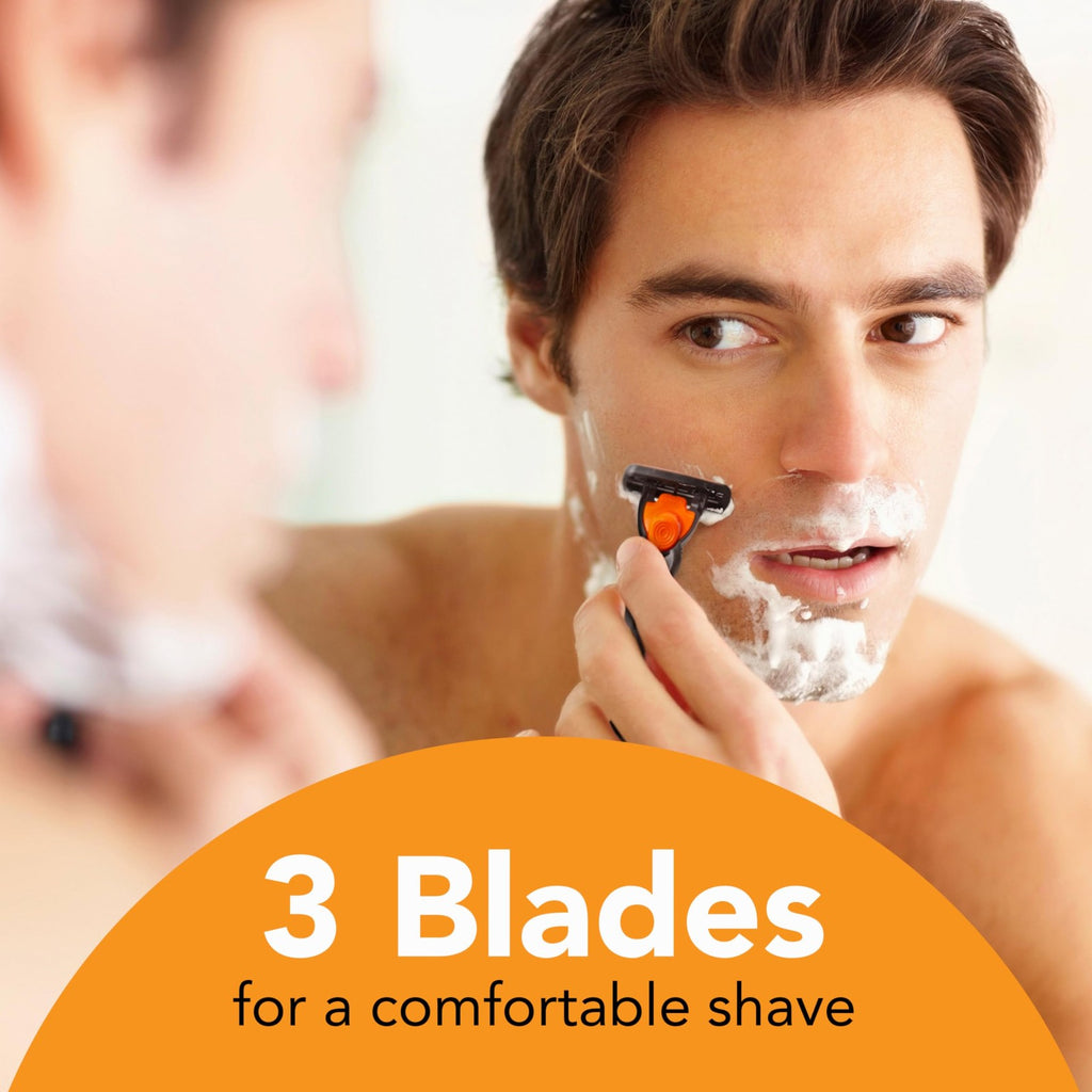 Men's Refillable 3-Blade Razor Set with Handle and 6 Cartridges - Comfortable Shave