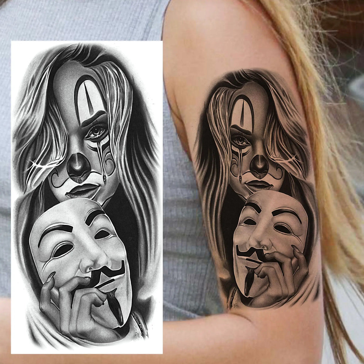 Waterproof Temporary Tattoo Sticker - Evil Joker Face, Long Lasting Realistic Design
