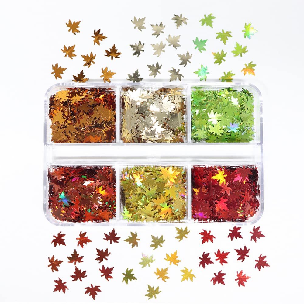 Fall Maple Leaf Glitter Nail Art Sequins for Manicure & Crafts