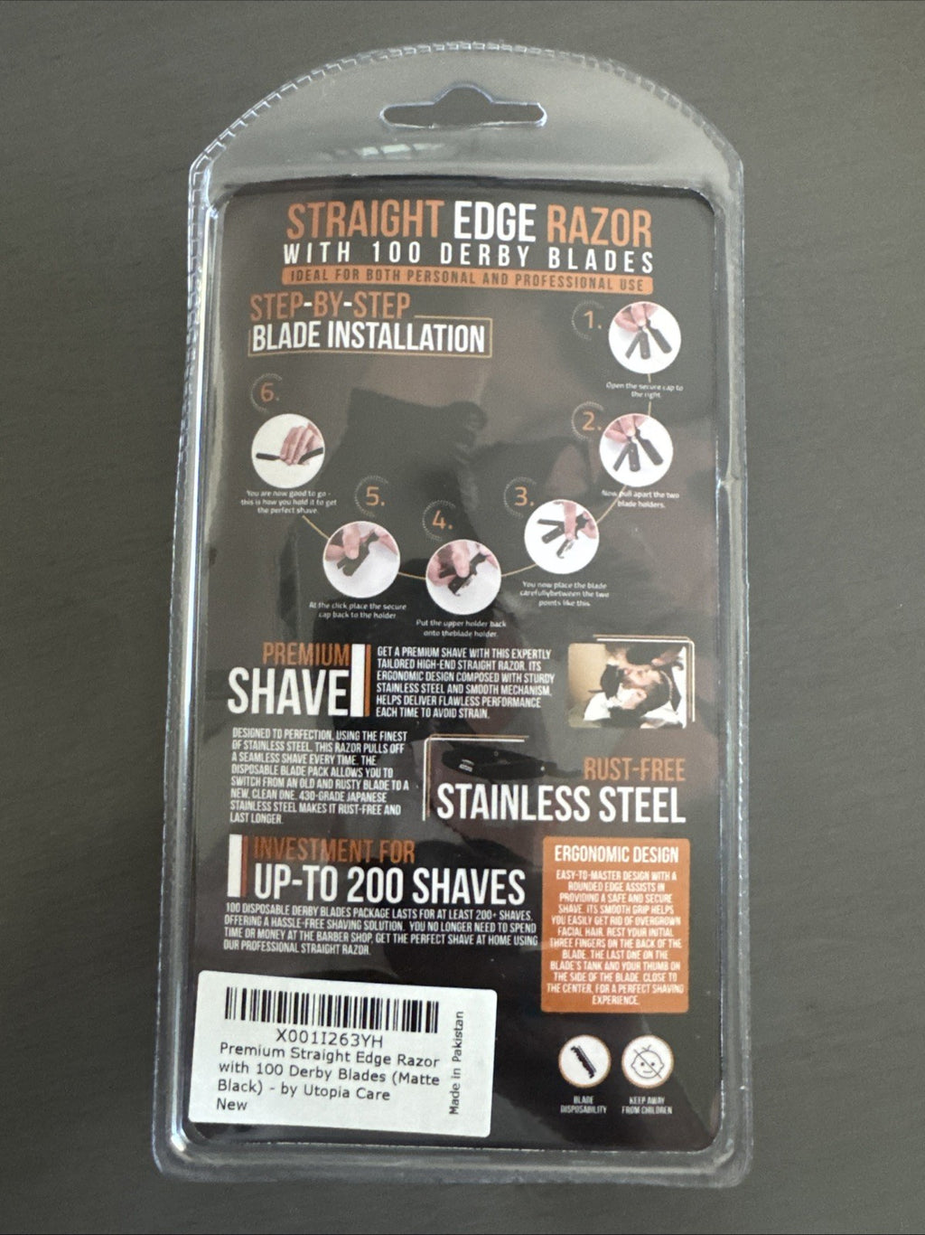 Professional Straight Edge Razor with 100 Derby Blades - Utopia Care