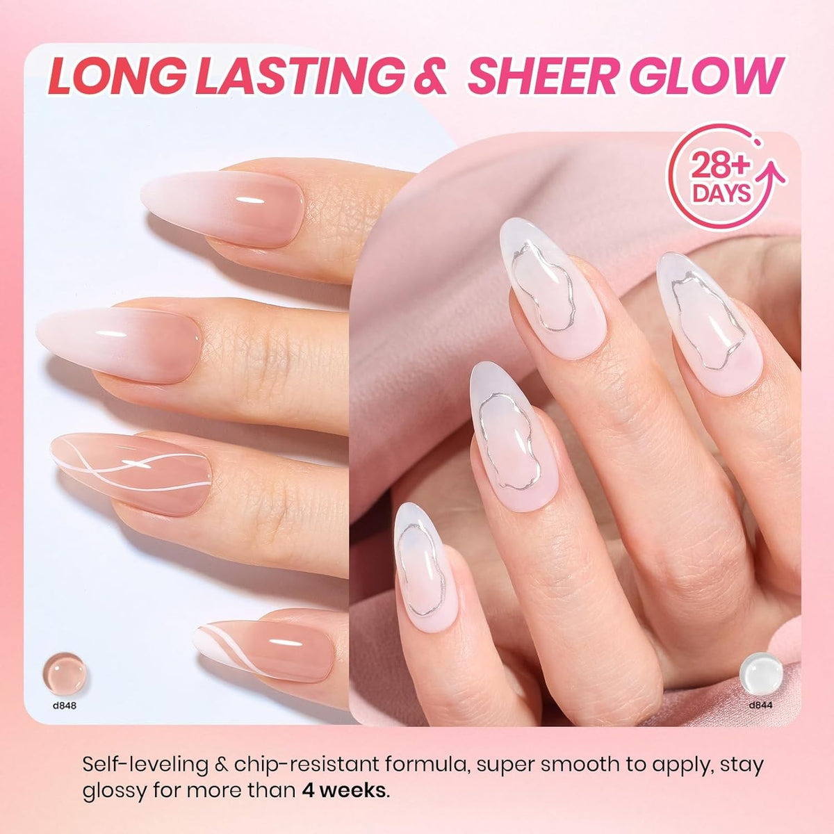 Jelly Gel Nail Polish Set - 6 Sheer Nude Pink & Milky White Colors for Manicure