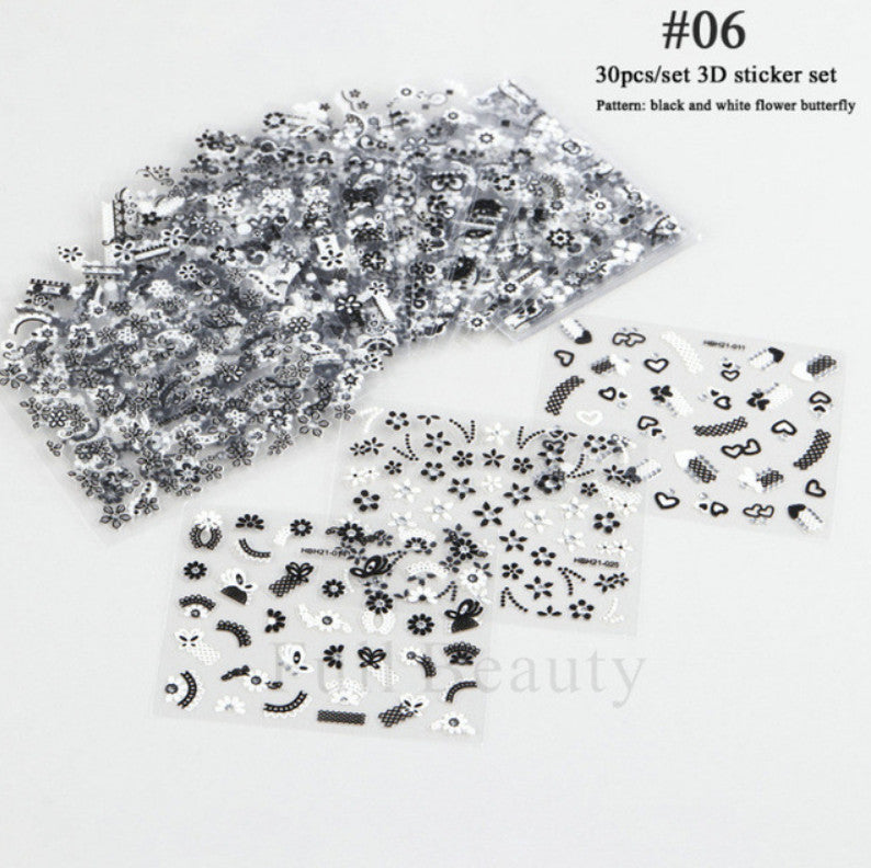 3D Flower Nail Art Stickers Set - Assorted Styles for Manicure Decoration