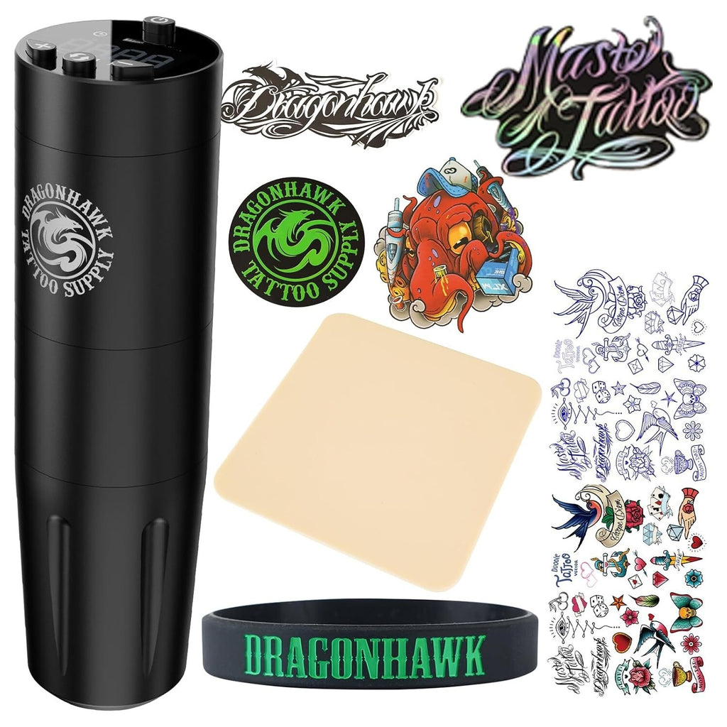 Wireless Tattoo Pen Machine X8 by Dragonhawk, 180-9000 RPM, Brushless Direct Drive