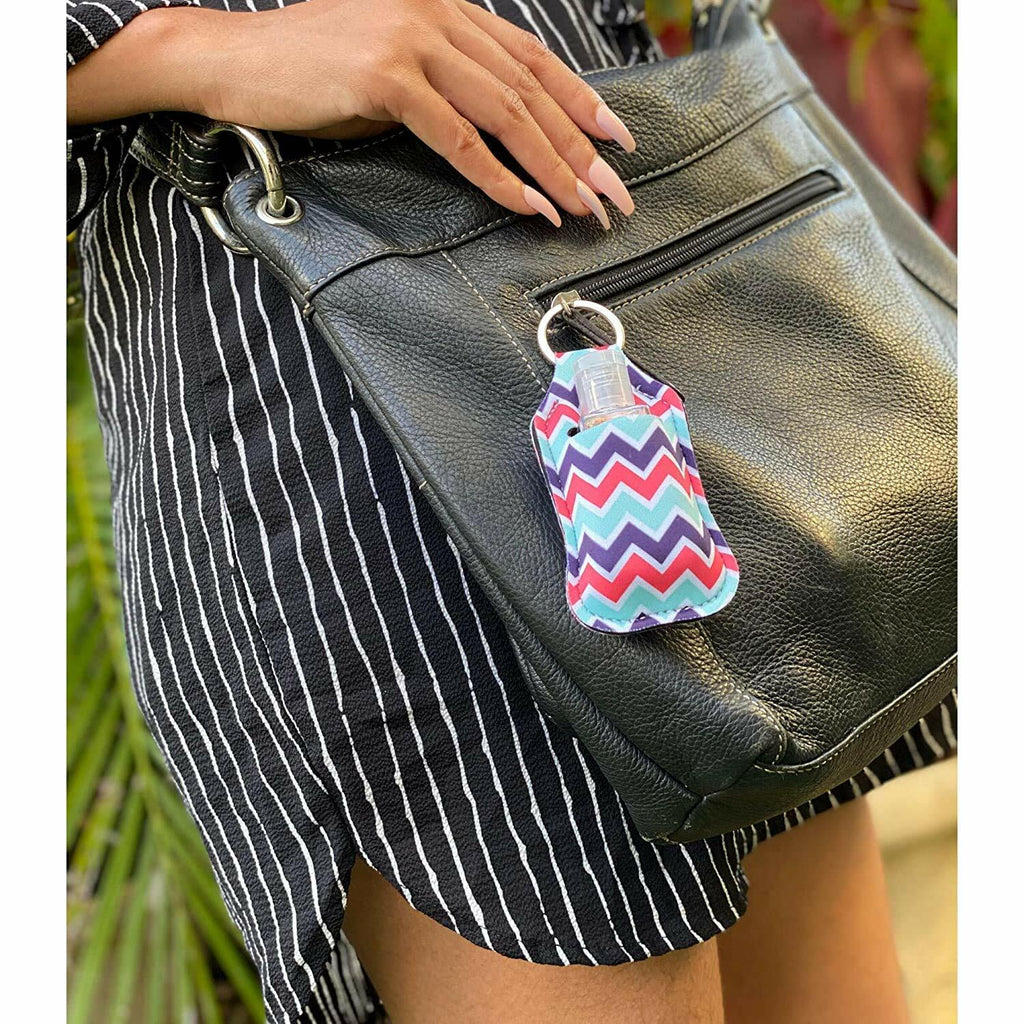 Neoprene Hand Sanitizer Keychain Holder with 30ml Refillable Bottle - 8 Pack