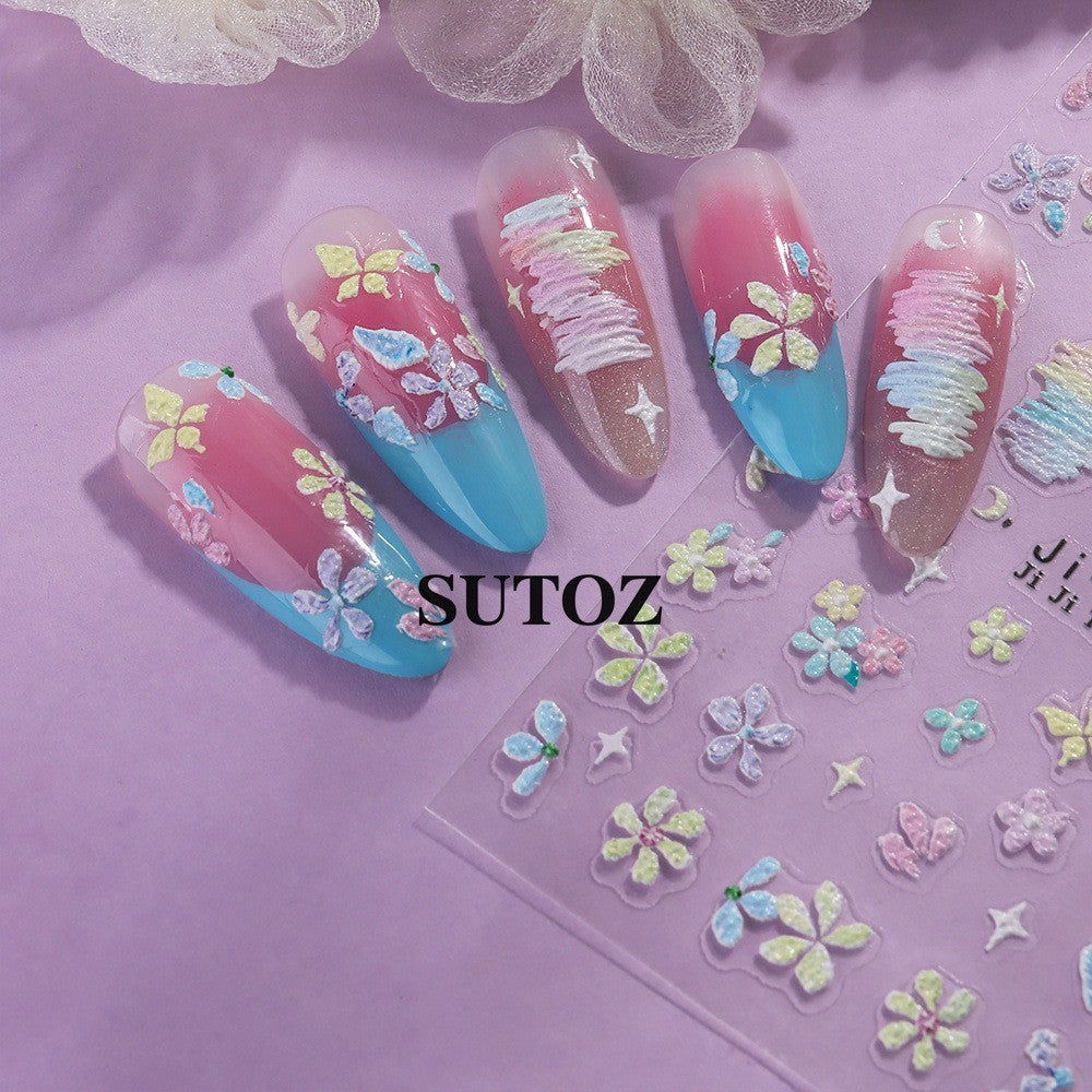 2Pcs Embossed Daisy Flower Nail Stickers for Nail Art Decoration