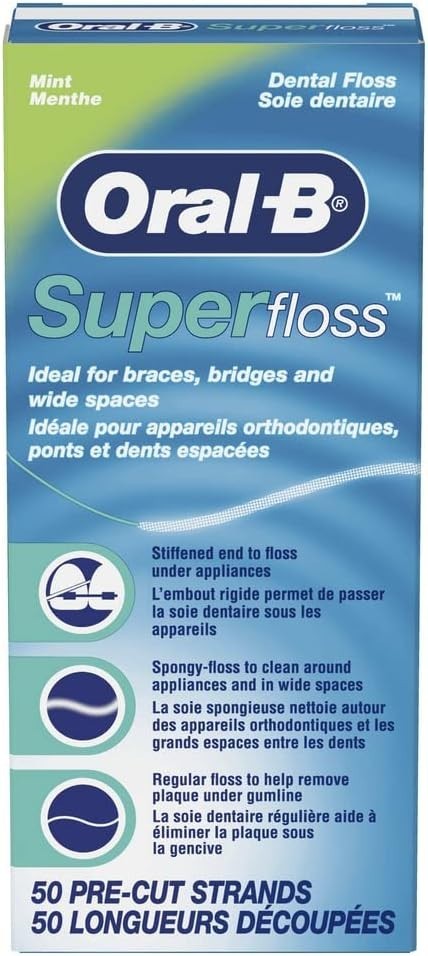 Dental Floss Picks with Spongy & Regular Floss - Mint, 50 Strands