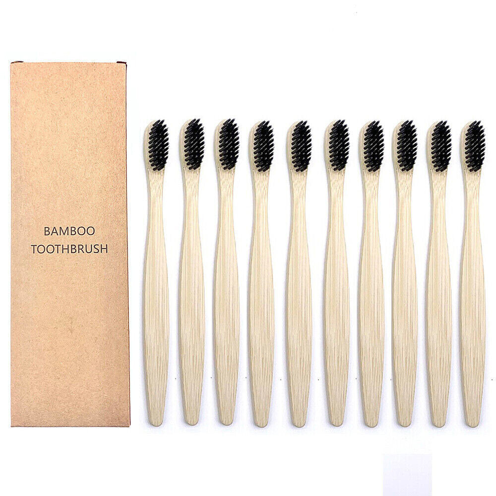 20Pcs Natural Bamboo Toothbrush with Charcoal Soft Bristles - Eco-Friendly Adult Oral Care