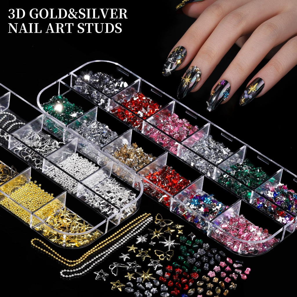 Nail Charms and Rhinestones Kit with 8 Varieties for Nail Art