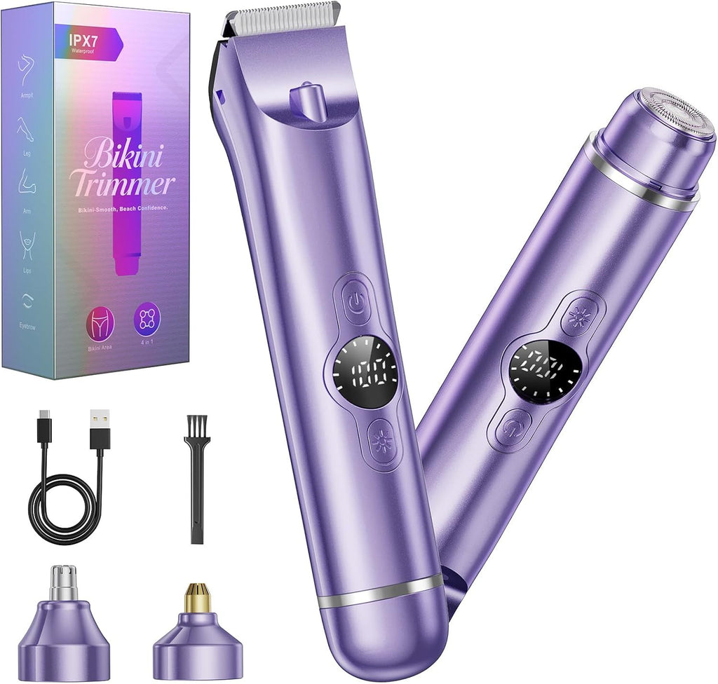 4-in-1 Bikini Trimmer & Electric Razor for Women Wet Dry Dual Head