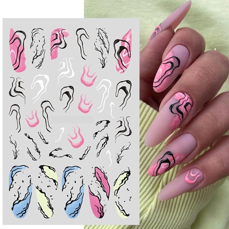3D Nail Art Stickers Decals French Transfers Wavy Swirls Evil Eye Crackle