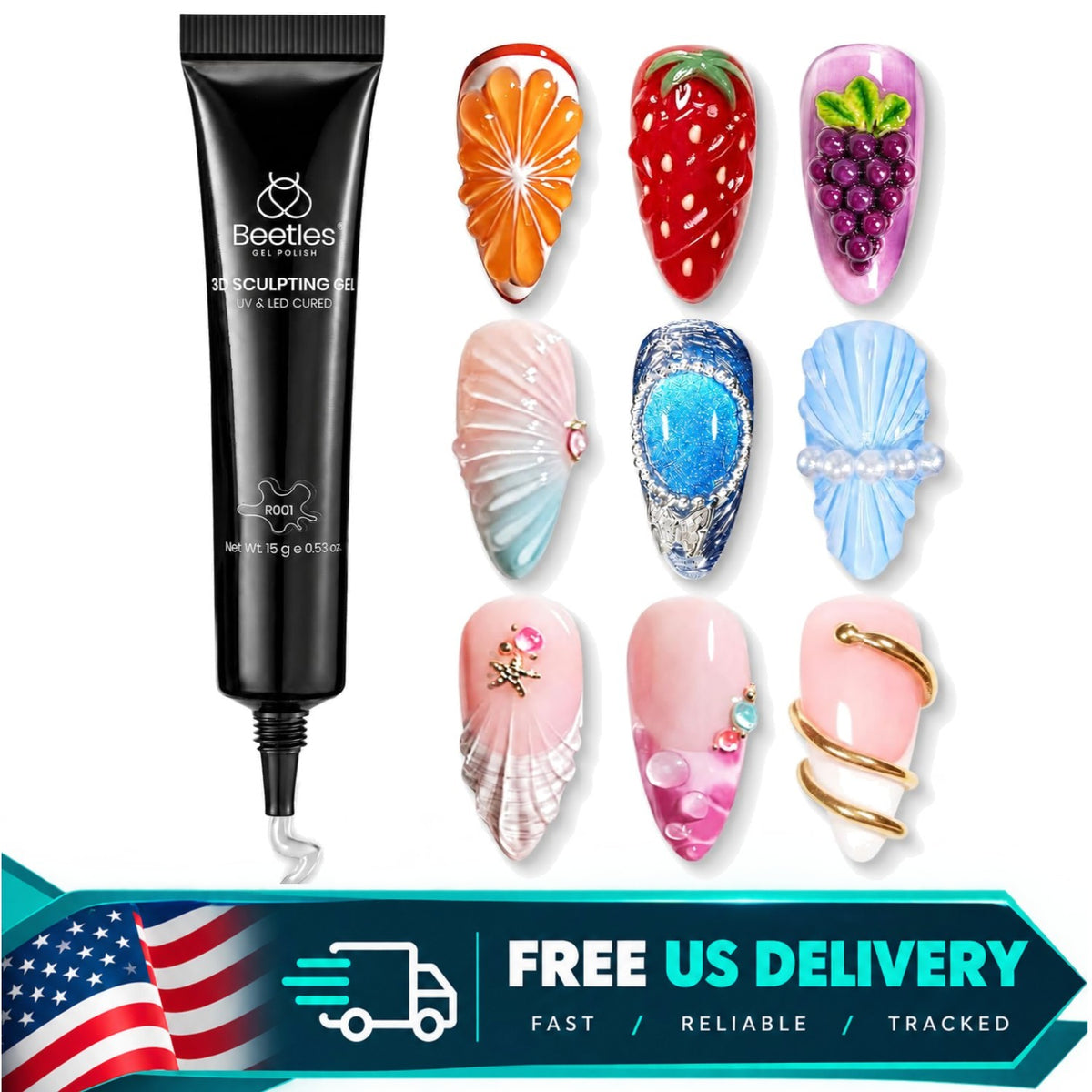 3D Gel Nail Art Kit No Wipe Sculpting Gel for DIY & Salon, 15g