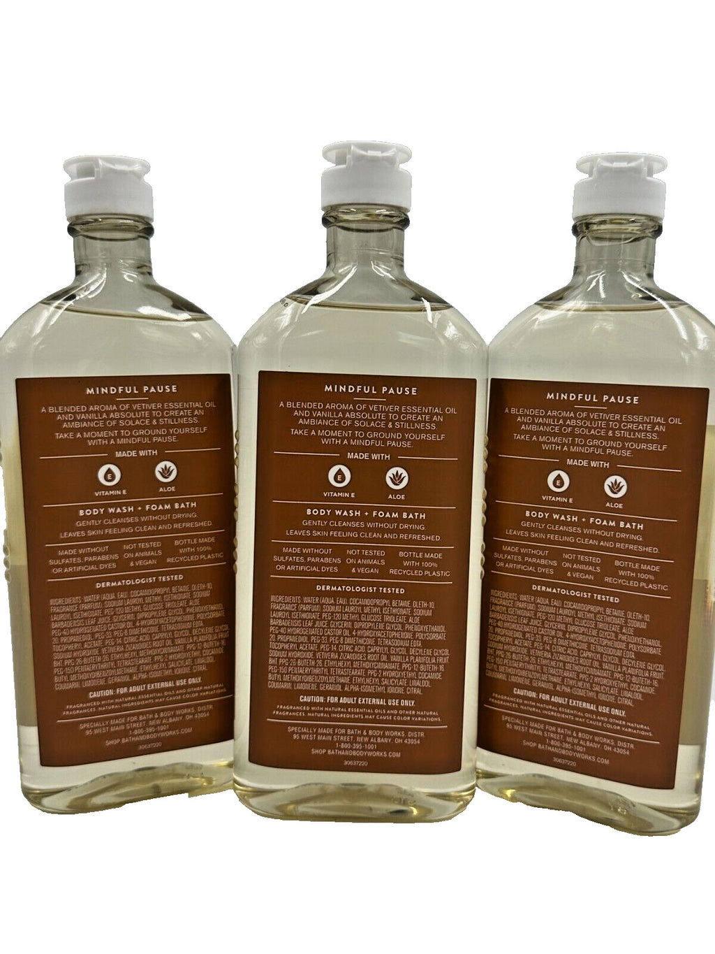 Vetiver Vanilla Body Wash & Foam Bath Set - 3 Bottles, Vitamin E & Aloe, 10 oz