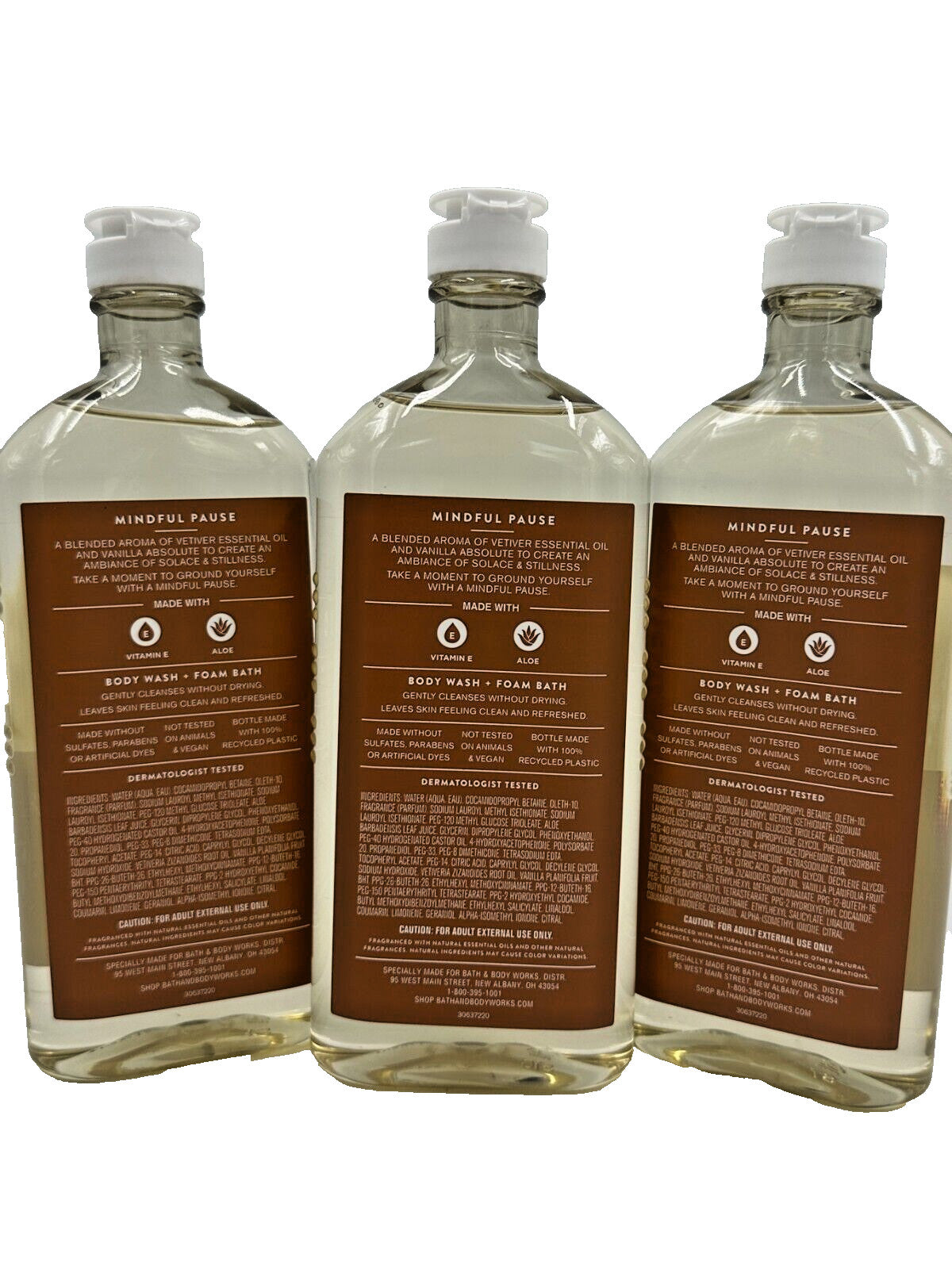 Vetiver Vanilla Body Wash & Foam Bath Set - 3 Bottles, Vitamin E & Aloe, 10 oz