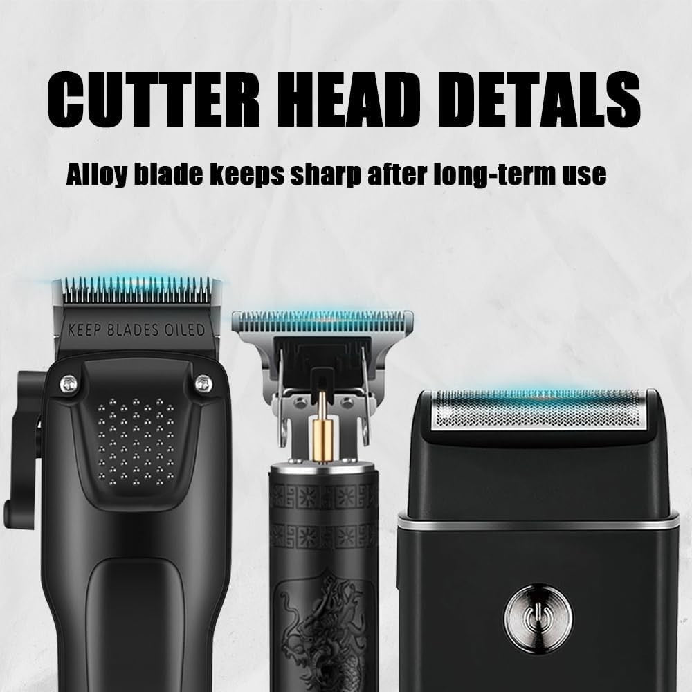 Professional Men's Hair Cutting Kit - 3-in-1 Hair Trimmer, T-Shaped Clipper & Shaver