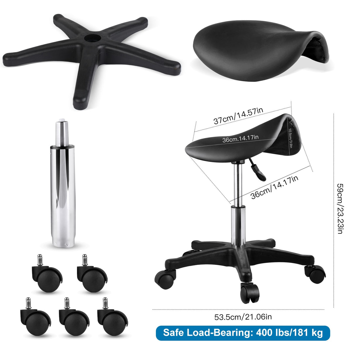 Ergonomic Saddle Stool with Wheels - Adjustable Height Rolling Chair