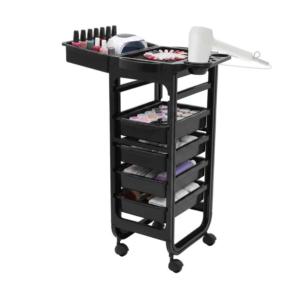 Mobile Hair Salon Trolley Cart with 5 Drawers - Black, 41x43.5x88cm