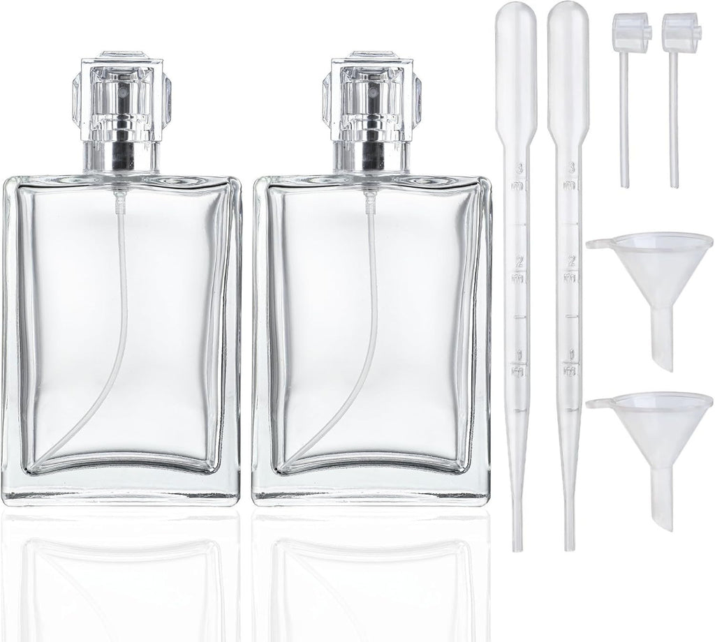 Refillable Glass Perfume Spray Bottles 100ml - 2 Pack Fine Mist Cologne Containers