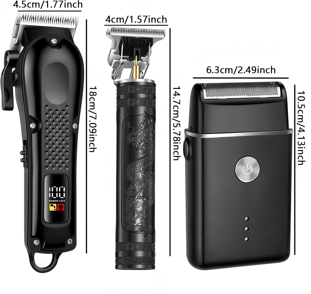 Cordless 3-in-1 Hair Clippers Grooming Kit with LED Display & Accessories