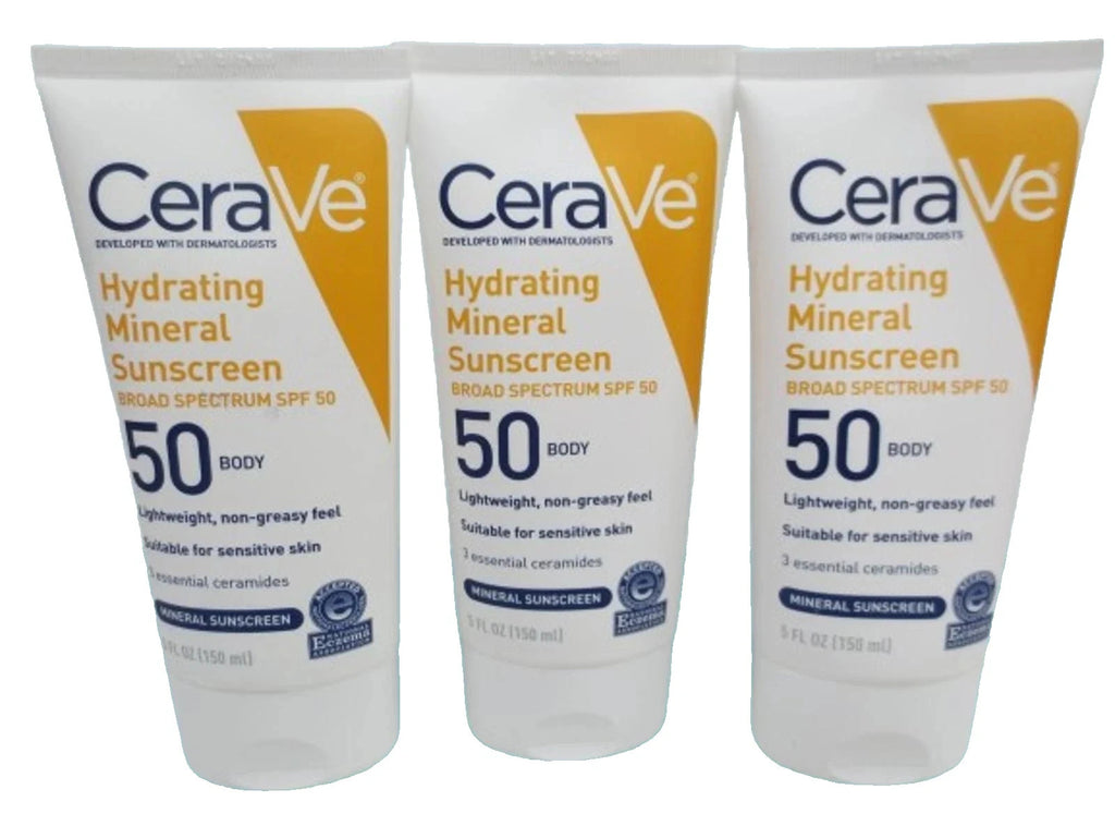 Mineral Sunscreen SPF 50 Body Lotion - Hydrating Sun Protection 5 oz Lot of 3