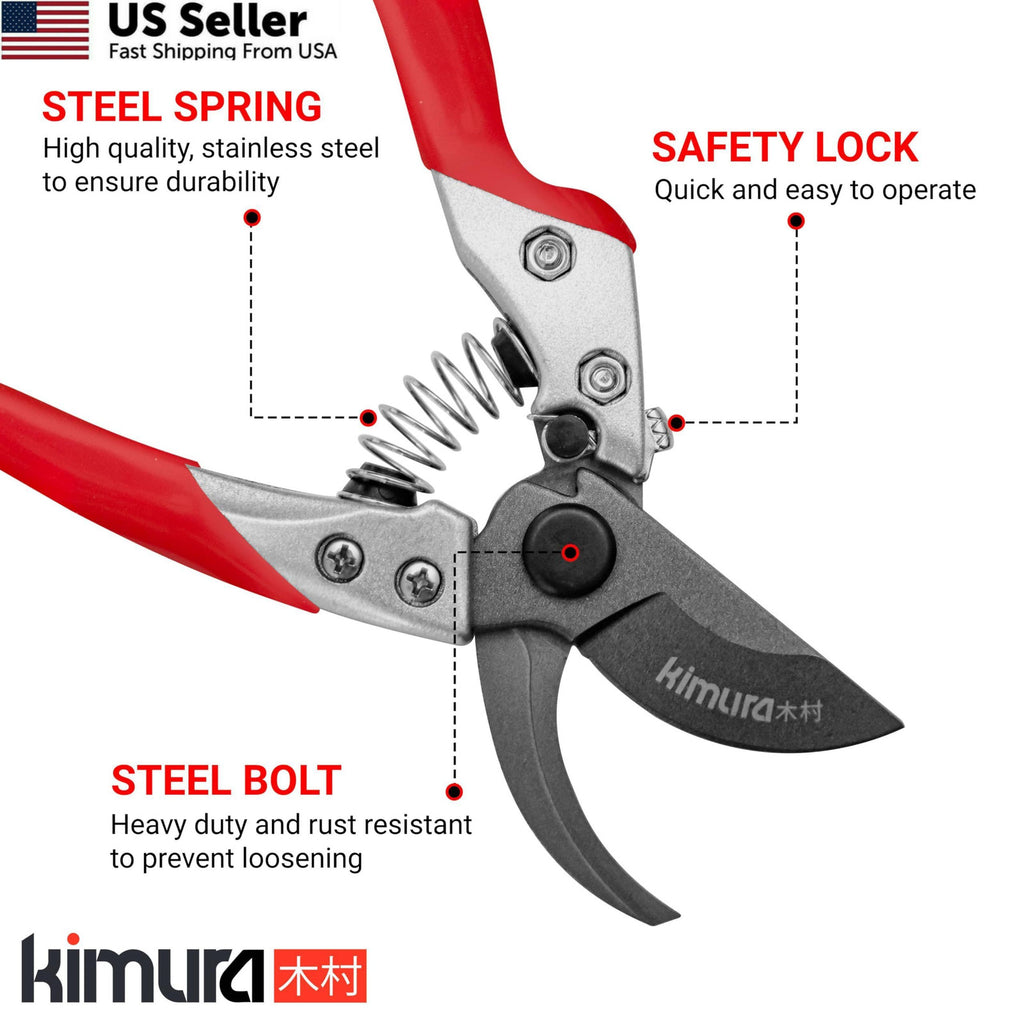 Heavy Duty Pruning Shears - 8 Inch Japanese SK5 Steel Garden Clippers
