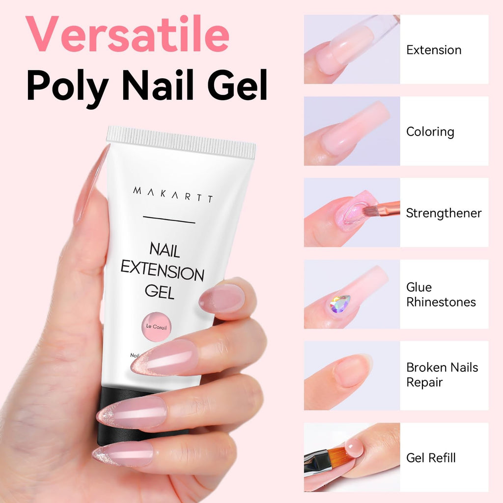 Poly Nail Gel 50ML Natural Pink - Thick Builder for Nail Extensions & Art