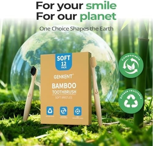 Bamboo Toothbrushes 12 Pack Soft Bristles Eco Friendly BPA Free Personal Care