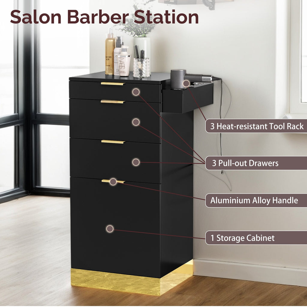 Hair Stylist Cabinet with 3 Heat-Resistant Dryer Holders and Storage