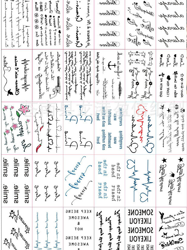 Temporary Tattoo Stickers Set - Waterproof 30 Sheets Alphabet Letters