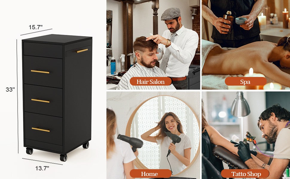 Black Salon Trolley Cart with Wheels and Drawers for Hair Styling Equipment