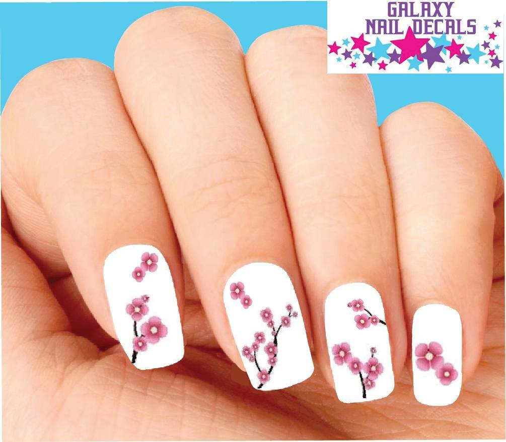 Pink Cherry Blossom Waterslide Nail Decals Set of 20 for Nail Art