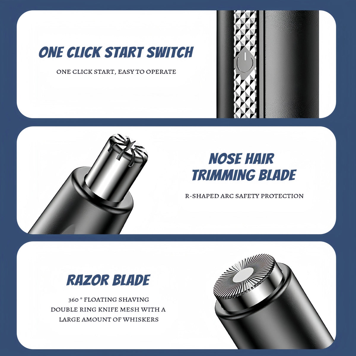 Men Nose Ear Hair Trimmer - Electric Beard Mustache Eyebrow Clipper