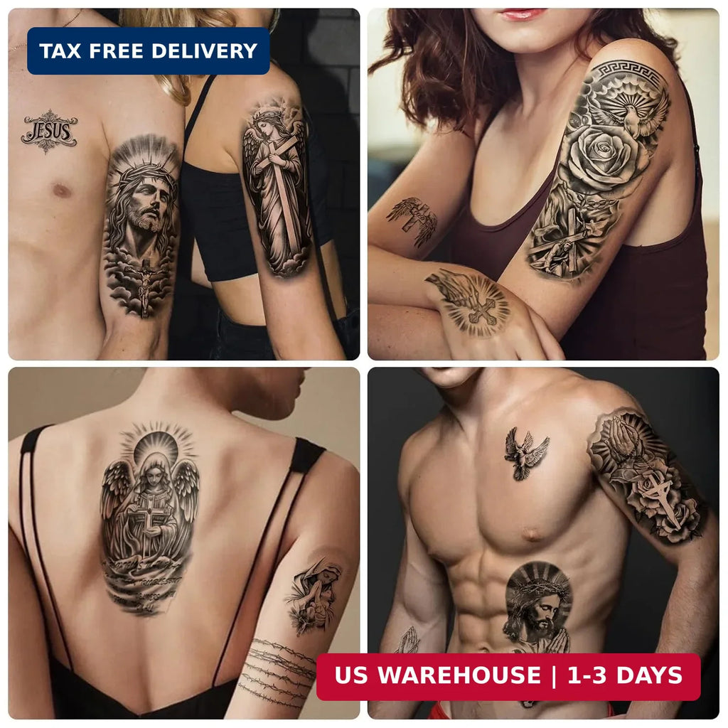 Christian Temporary Tattoos 77 Sheets - Cross, Jesus & Angels Religious Body Art
